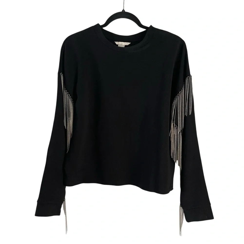 H&M Women Metallic Fringe Sweater Size XS